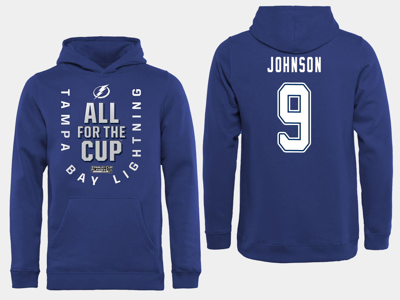 NHL Men adidas Tampa Bay Lightning #9 Johnson blue All for the Cup Hoodie